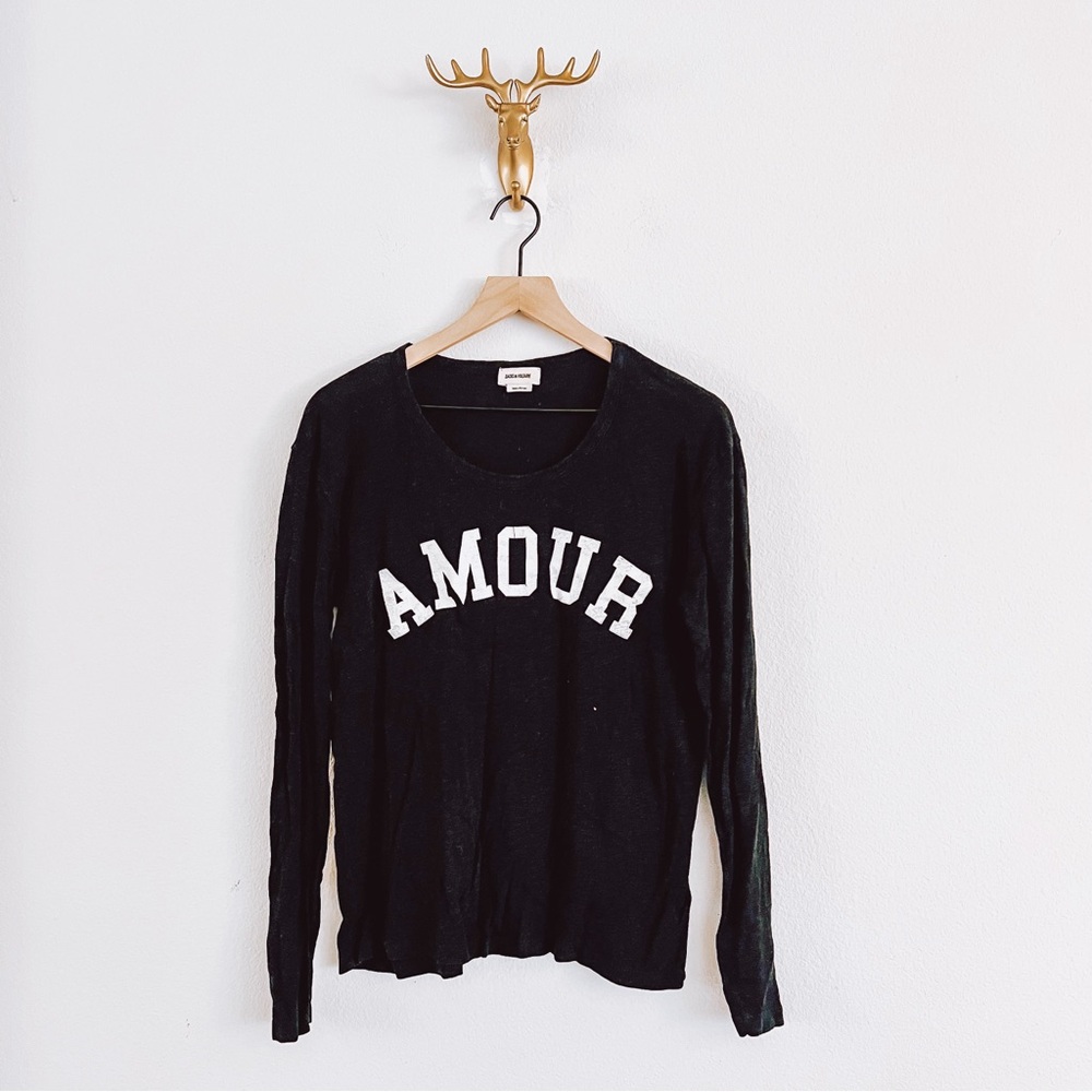 Zadig & Voltaire Black Crewneck Sweater with "AMOUR" White Lettering